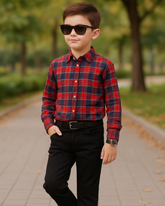 Red & Blue Checked Full-Sleeve Dress Shirt