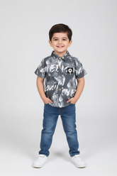 Green Graphic Button-Down Shirt with Printed Tee