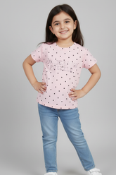 Pink Polka Dot T-Shirt with Rhinestone Print