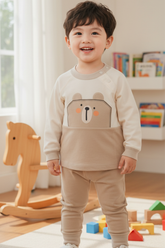 Beige Two-Piece Bear Pajama Set