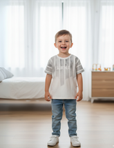 Beige and Grey Graphic T-Shirt with AIRNA Print