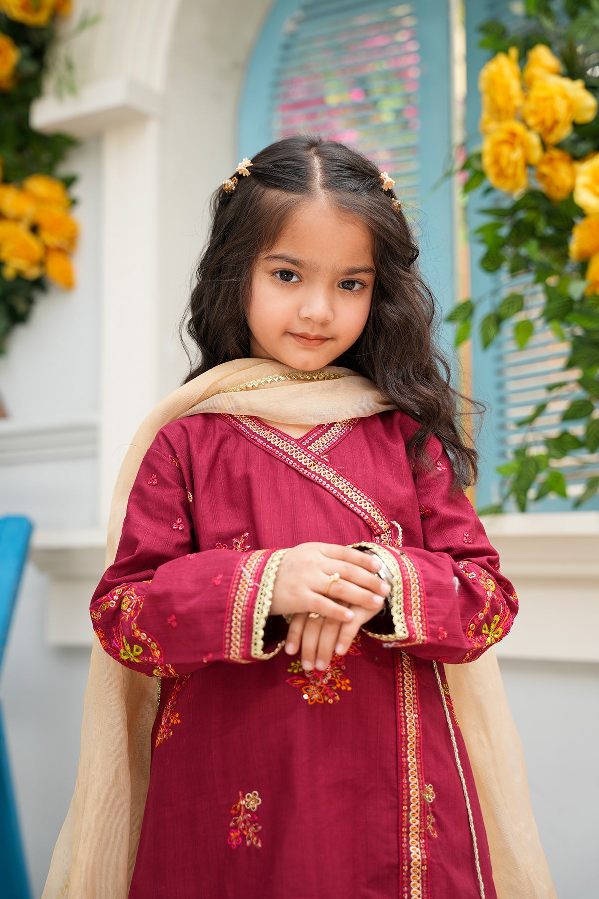 Zunaira – Deep Maroon Embroidered Angrakha Set