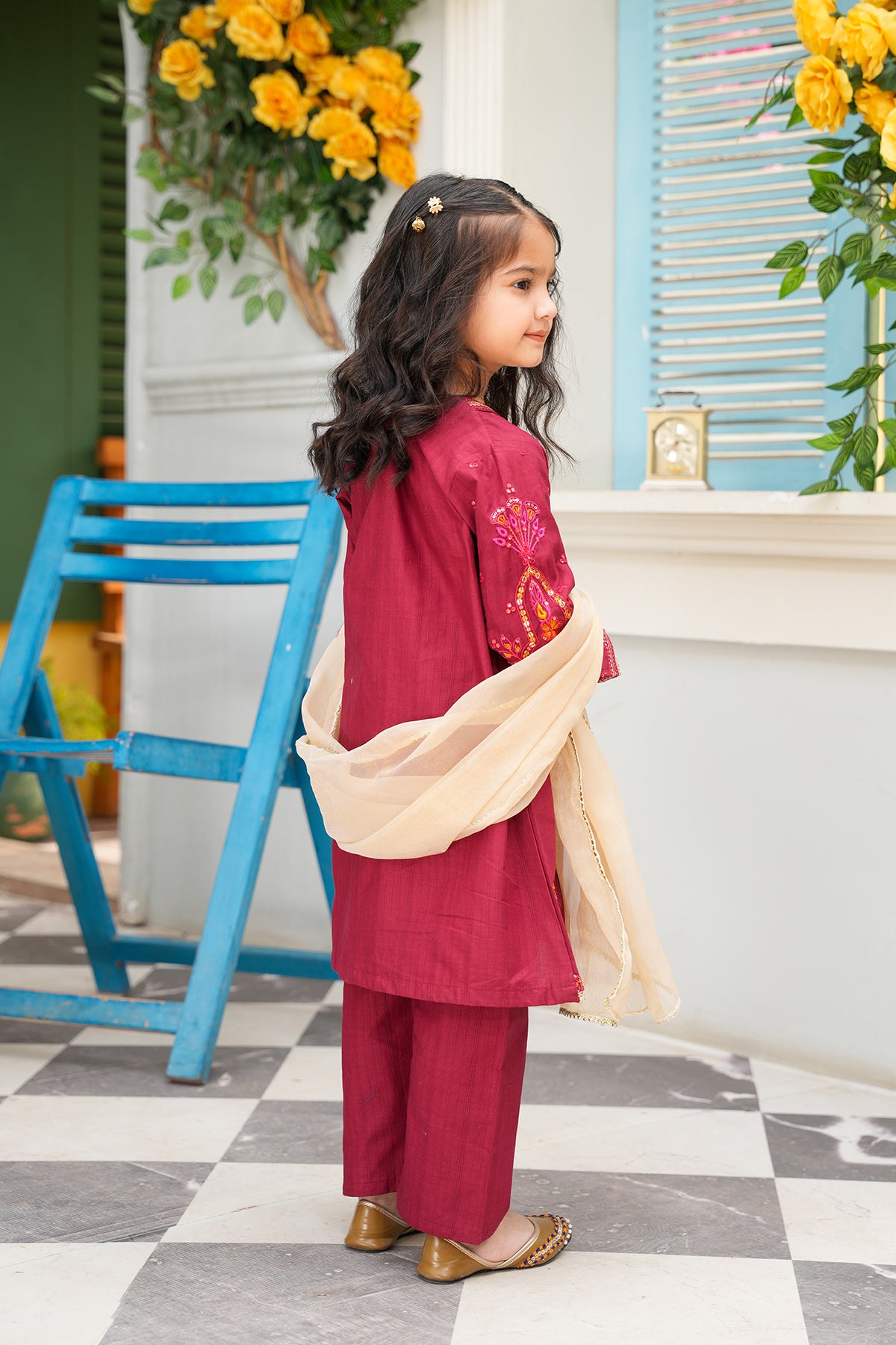 Zunaira – Deep Maroon Embroidered Angrakha Set