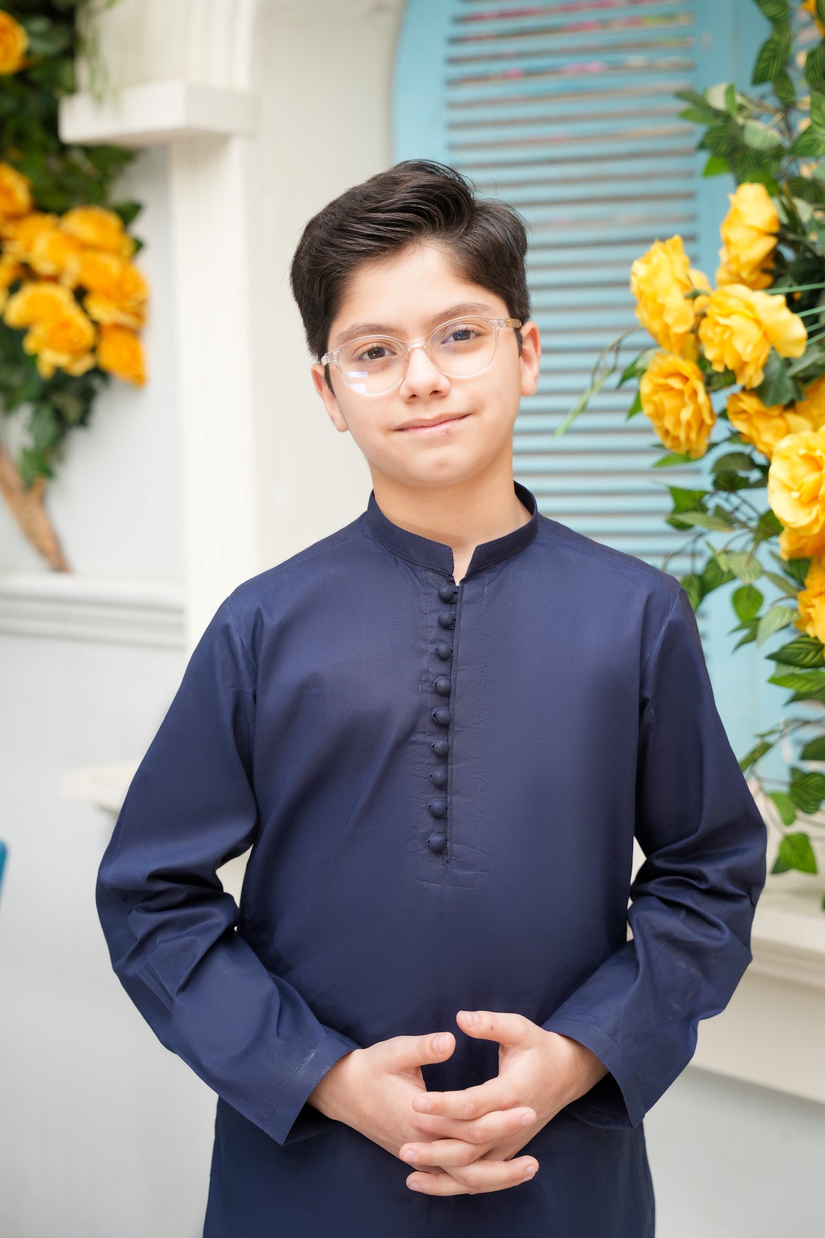 Zaviyar – Navy Blue Signature Potli-Buttoned Set