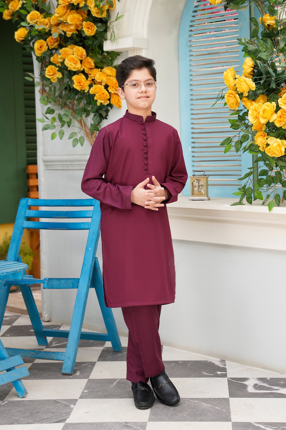 Sharyar – Deep Plum Fabric-Buttoned Kurta Set