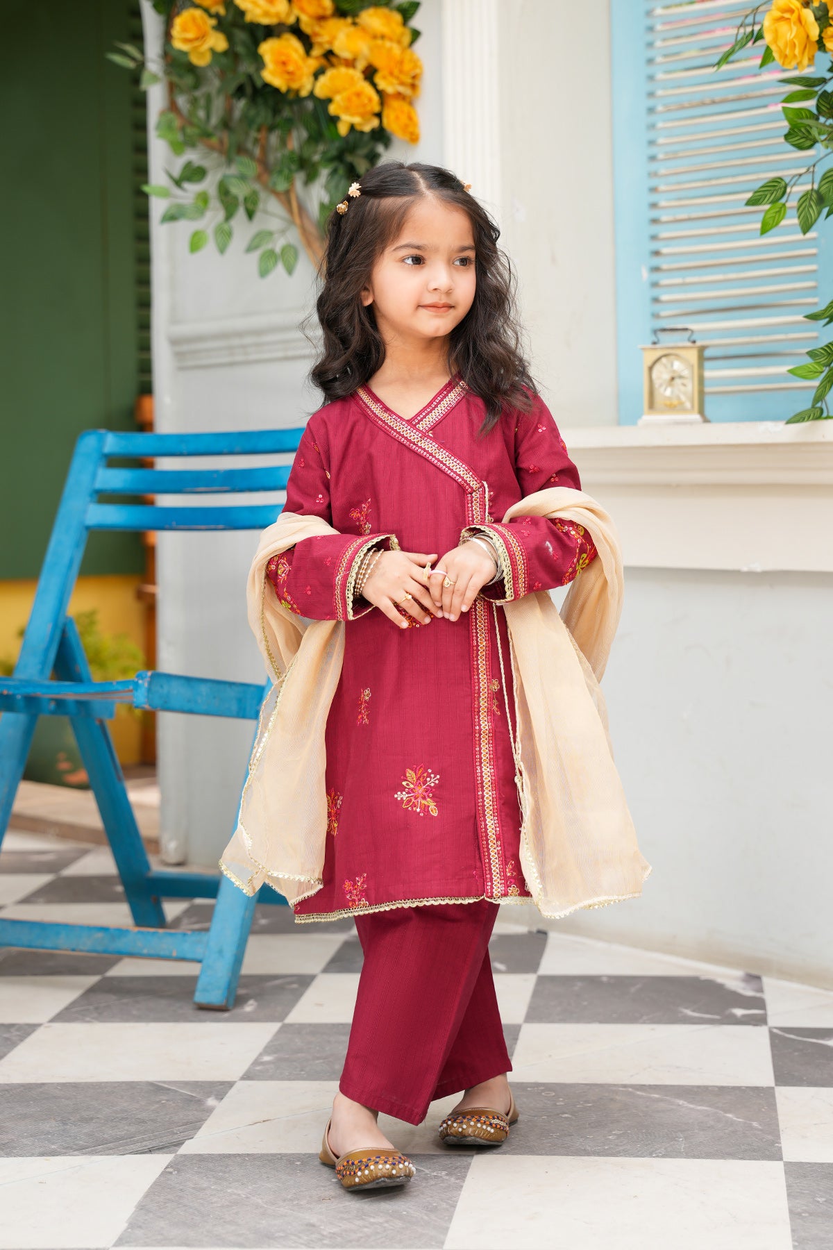 Zunaira – Deep Maroon Embroidered Angrakha Set
