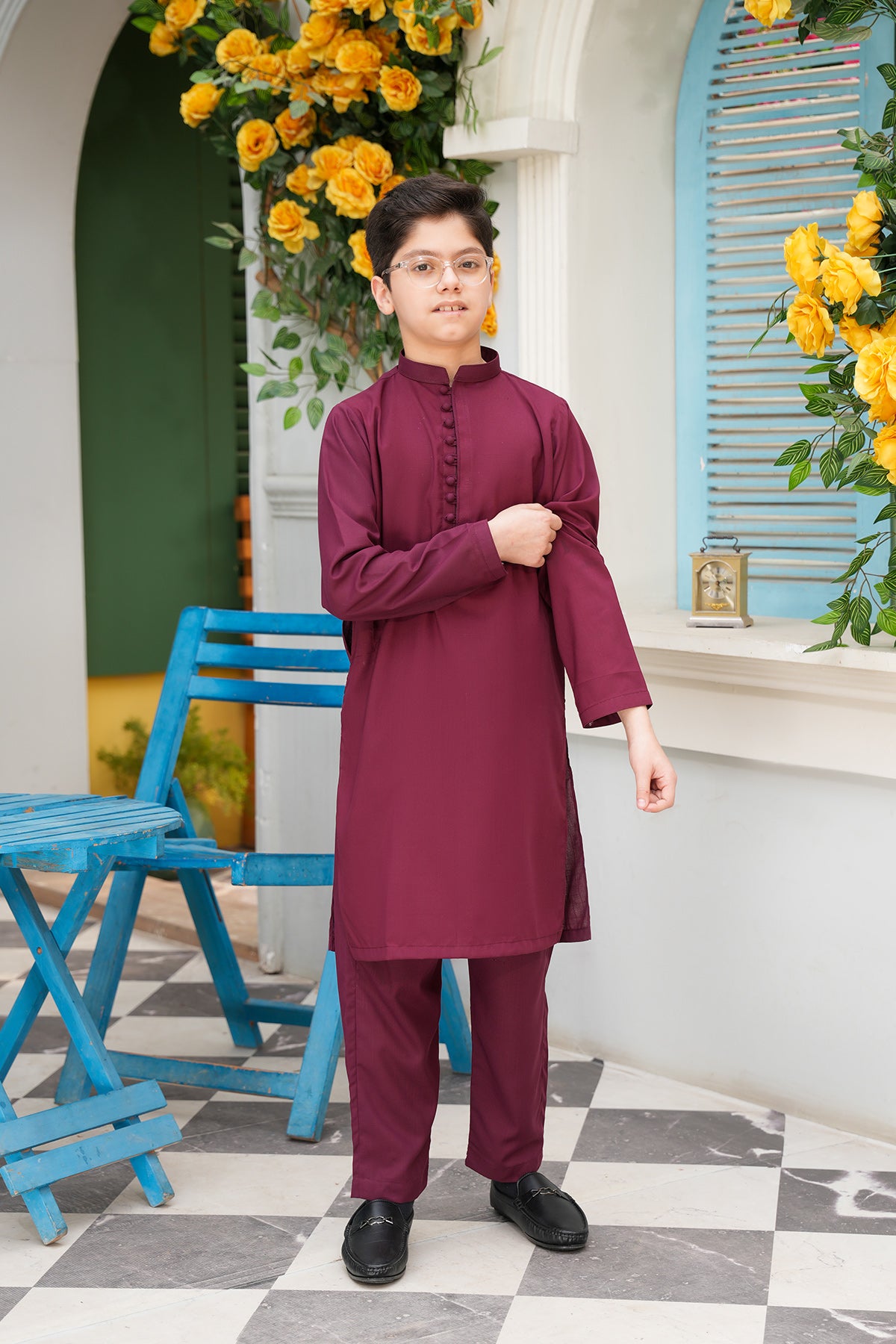 Sharyar – Deep Plum Fabric-Buttoned Kurta Set