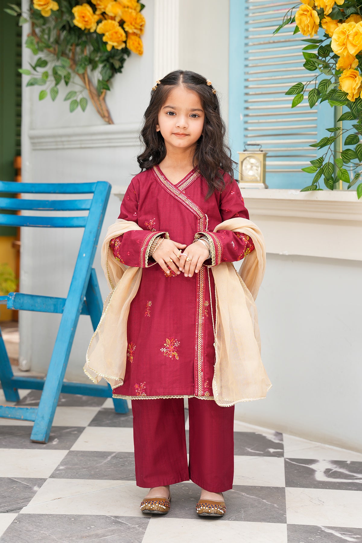 Zunaira – Deep Maroon Embroidered Angrakha Set