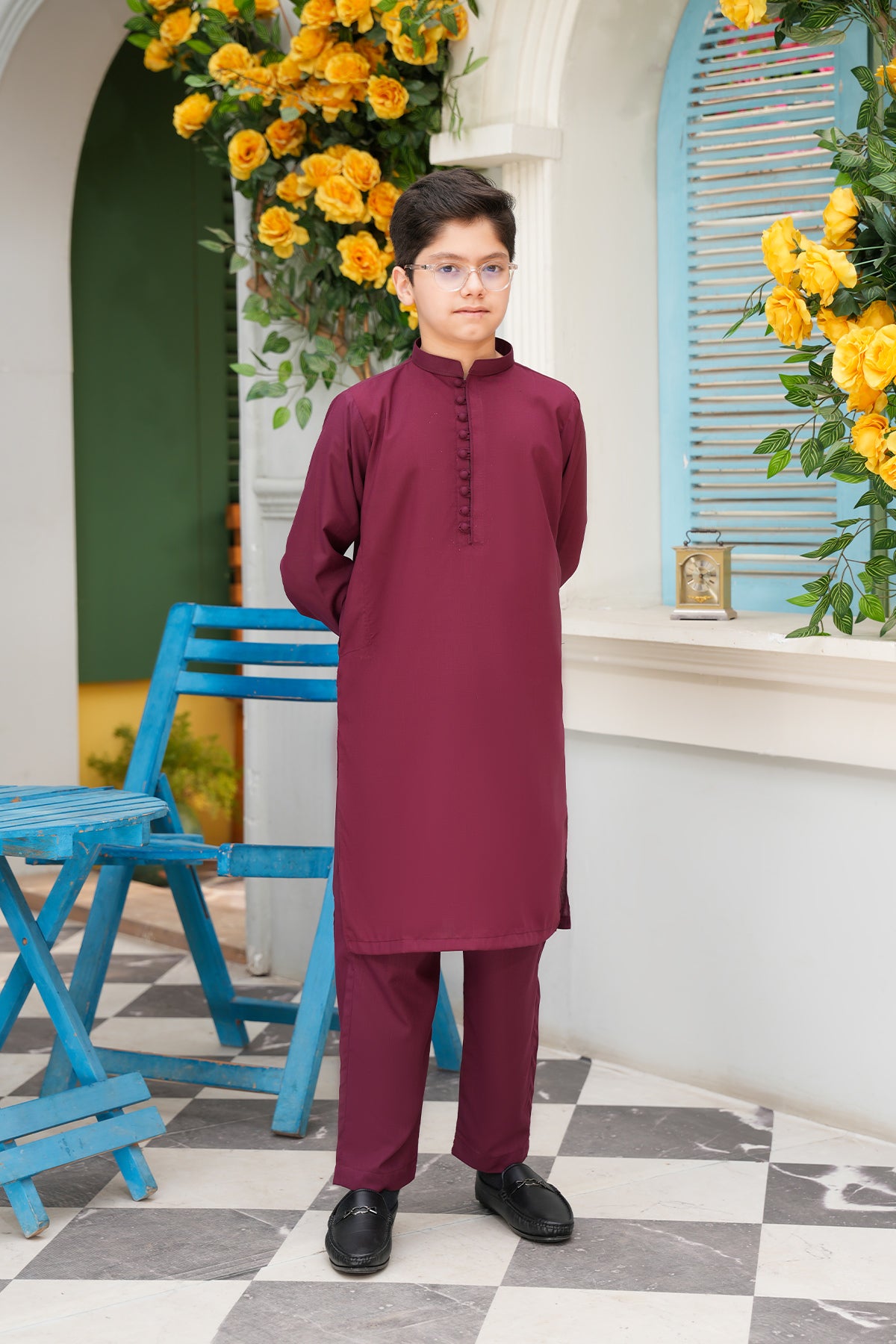 Sharyar – Deep Plum Fabric-Buttoned Kurta Set