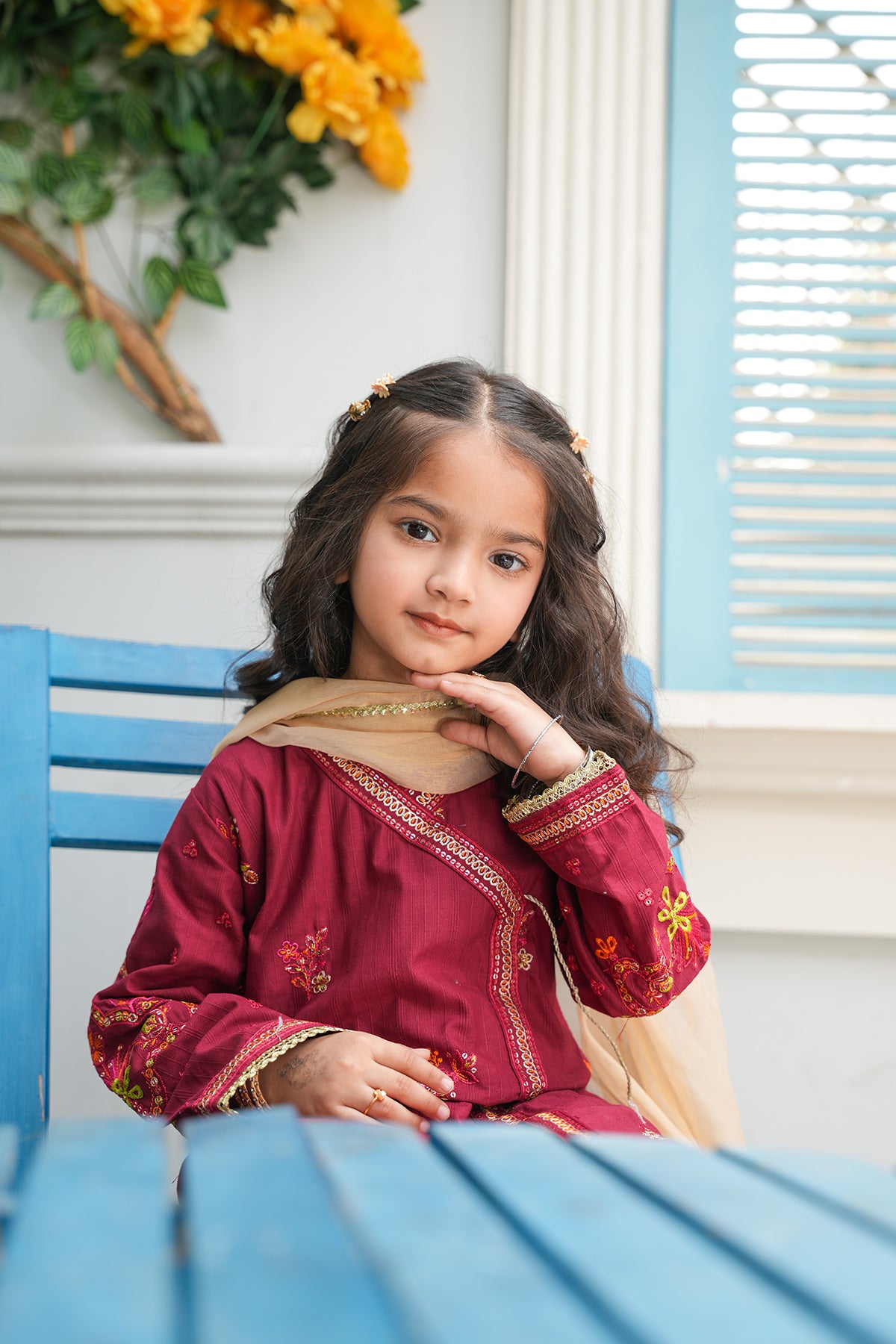 Zunaira – Deep Maroon Embroidered Angrakha Set