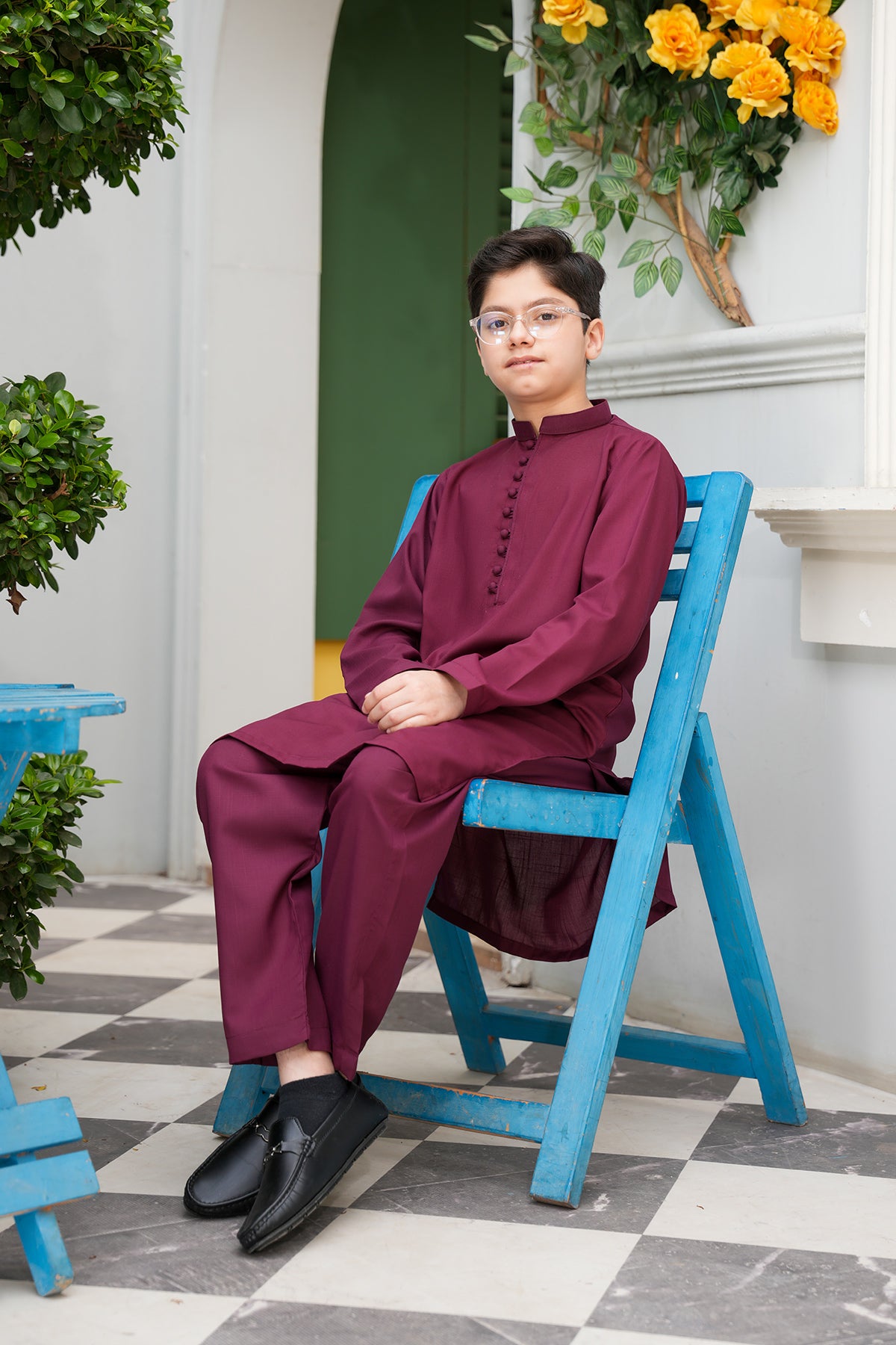 Sharyar – Deep Plum Fabric-Buttoned Kurta Set