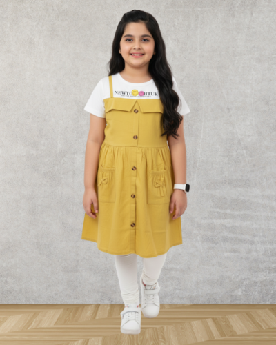 Yellow Suspender Dress with White Tee