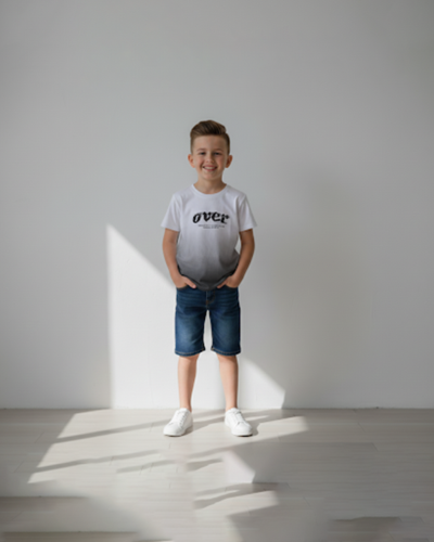 White to Grey Gradient “OVER” Graphic T-Shirt