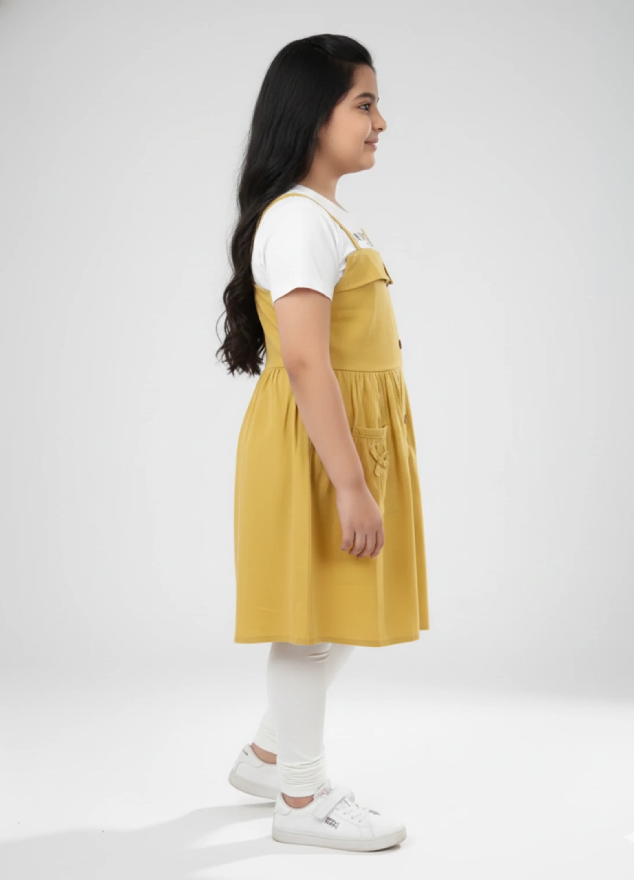 Yellow Suspender Dress with White Tee