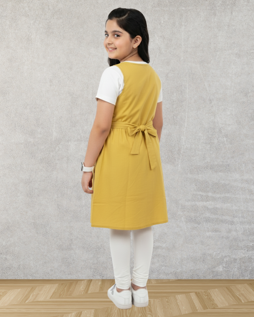 Yellow Suspender Dress with White Tee