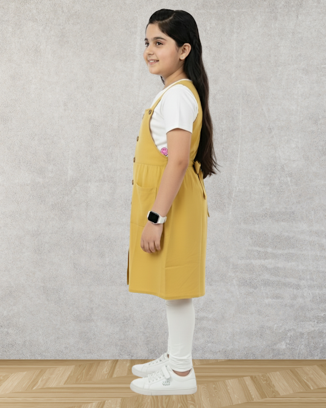 Yellow Suspender Dress with White Tee