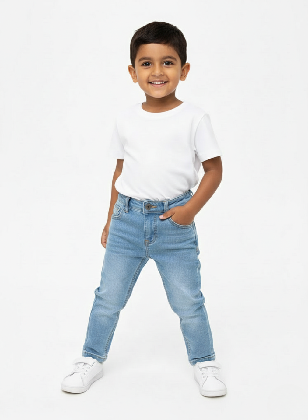 Light Blue Folded-Hem Slim Jeans