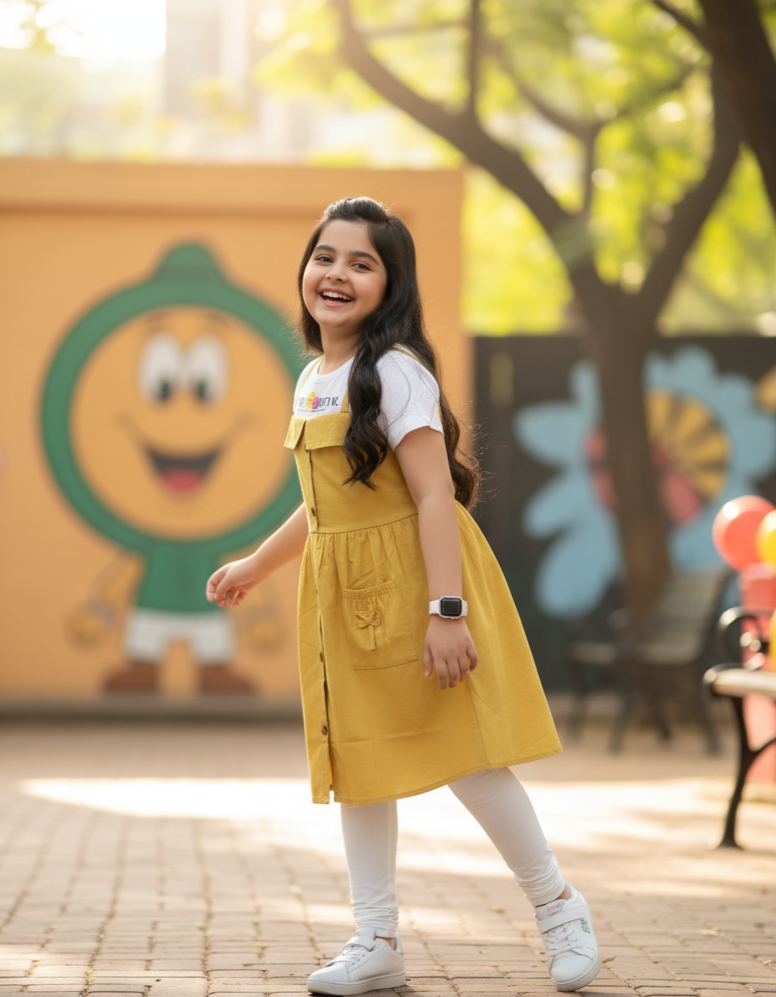 Yellow Suspender Dress with White Tee