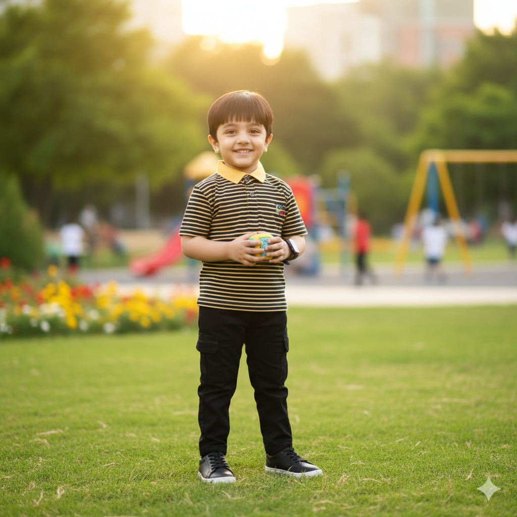 Yellow and Navy Striped Polo Shirt
