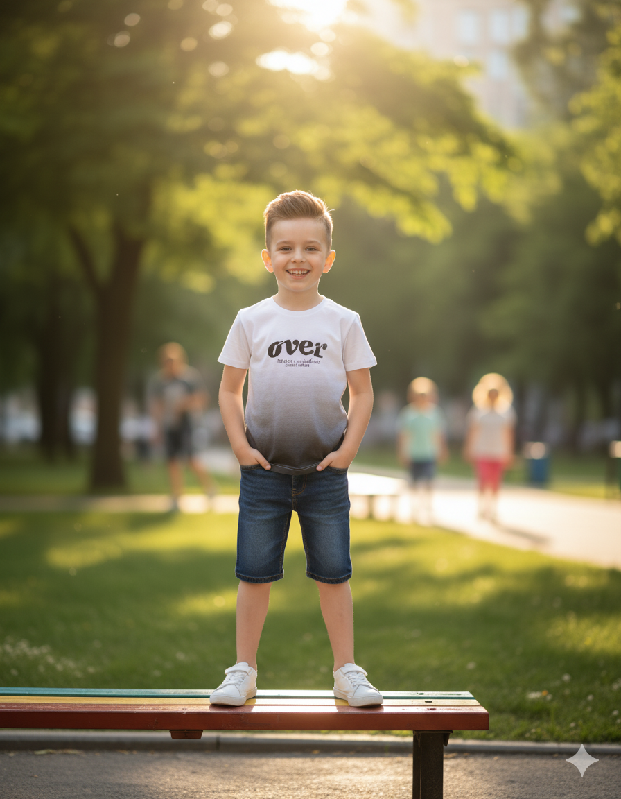 White to Grey Gradient “OVER” Graphic T-Shirt