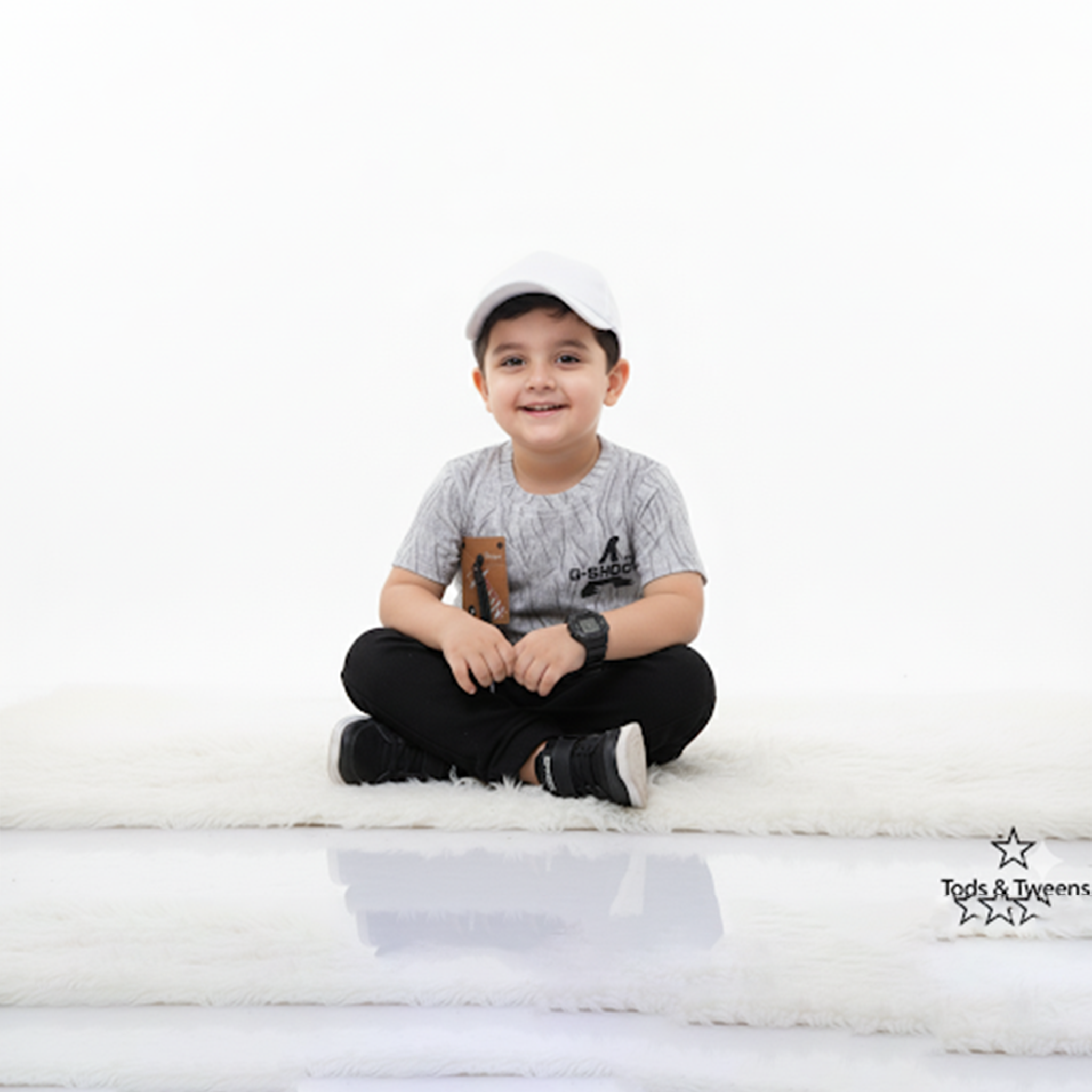 Grey Crinkle-Textured Casual T-Shirt with Faux Leather Patch