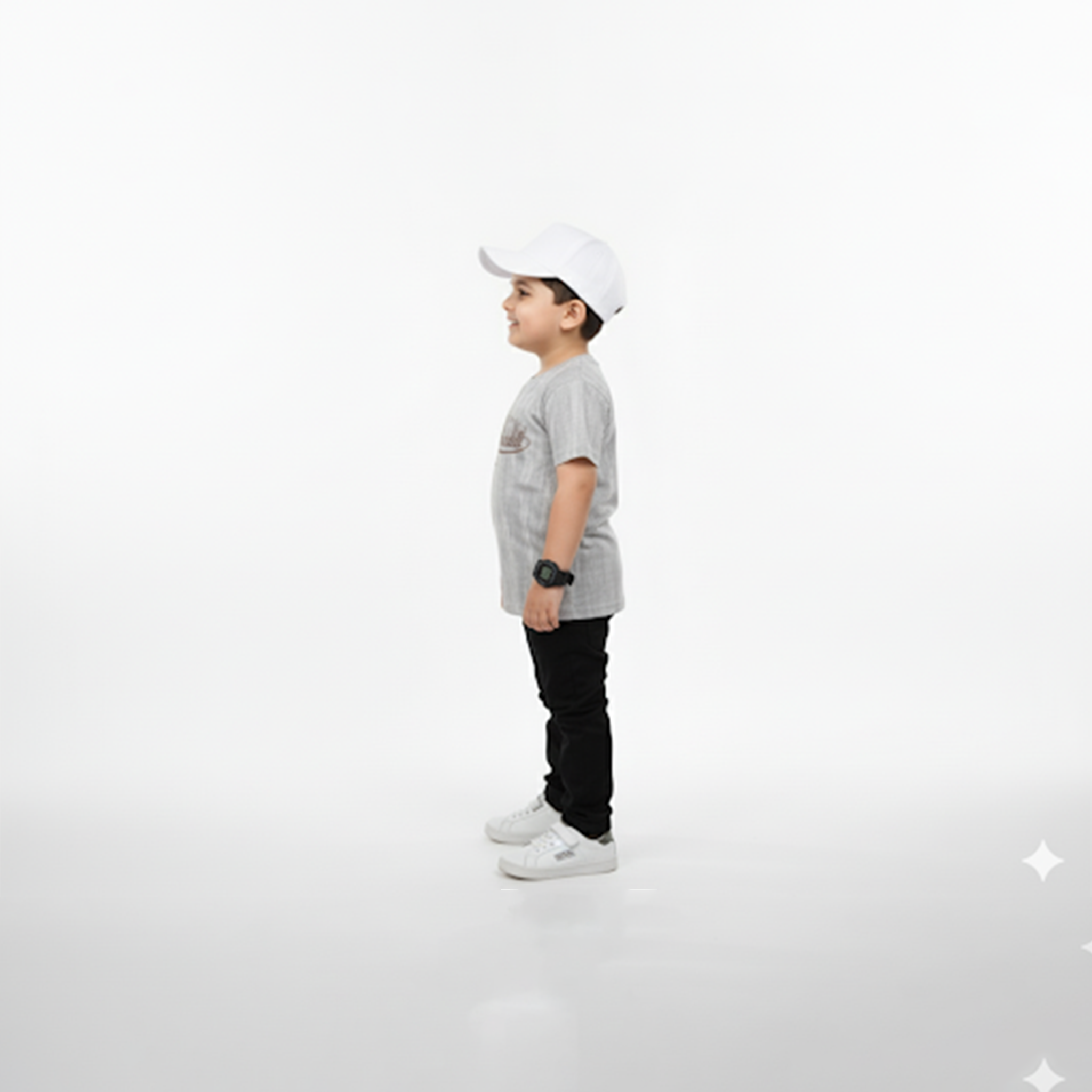 Grey Crinkle-Textured Casual T-Shirt with Faux Leather Patch