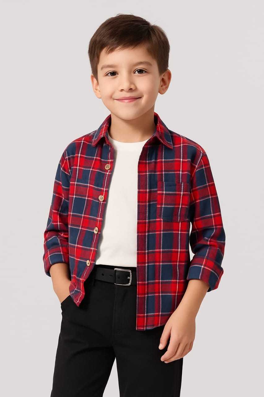 Red & Blue Checked Full-Sleeve Dress Shirt
