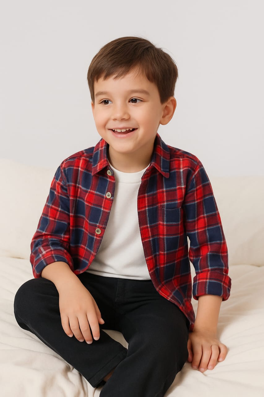 Red & Blue Checked Full-Sleeve Dress Shirt