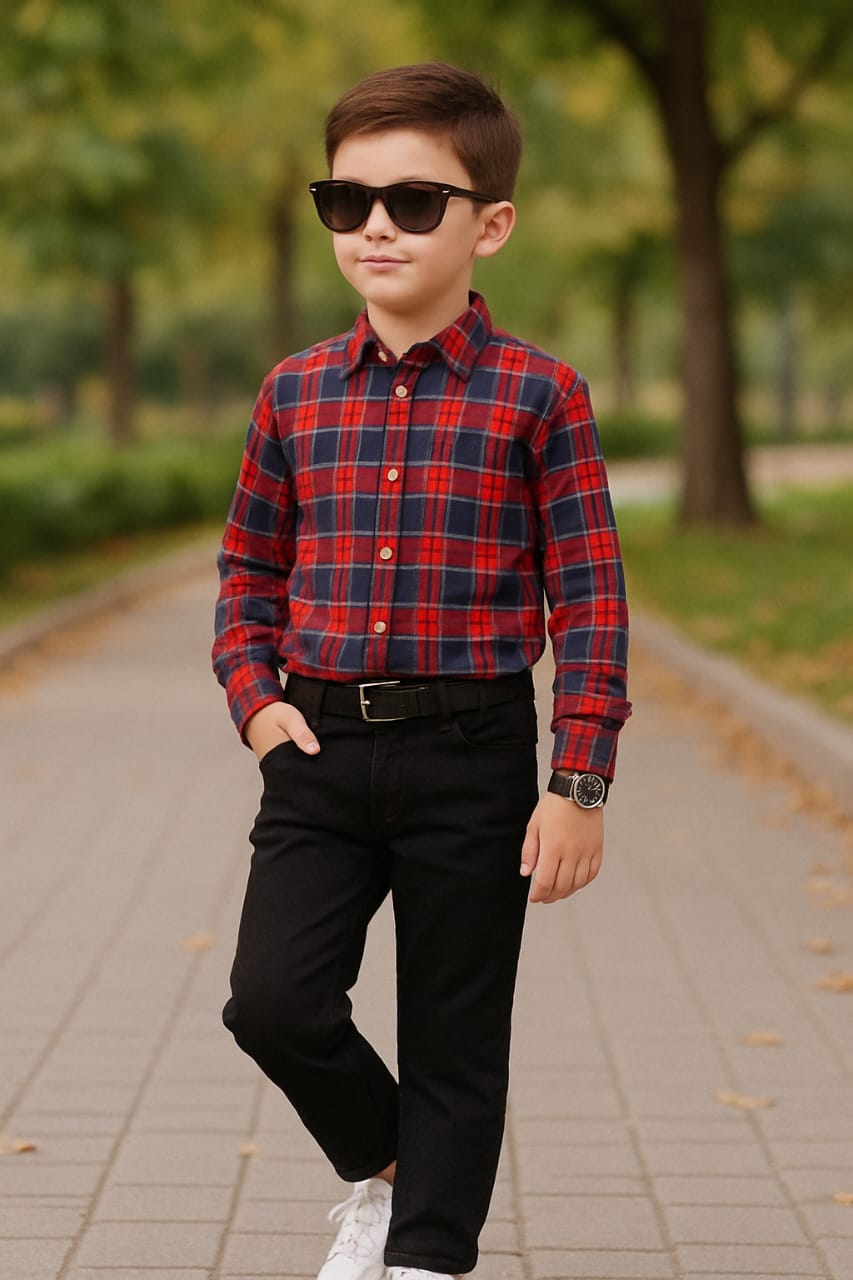 Red & Blue Checked Full-Sleeve Dress Shirt