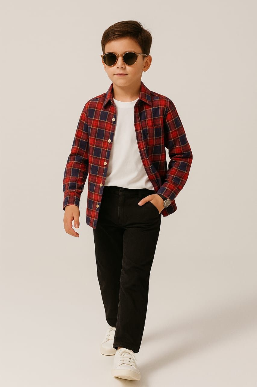 Red & Blue Checked Full-Sleeve Dress Shirt