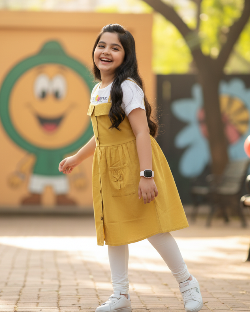 Yellow Suspender Dress with White Tee