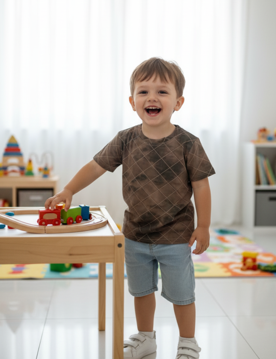 Brown Diamond-Print Graphic T-Shirt